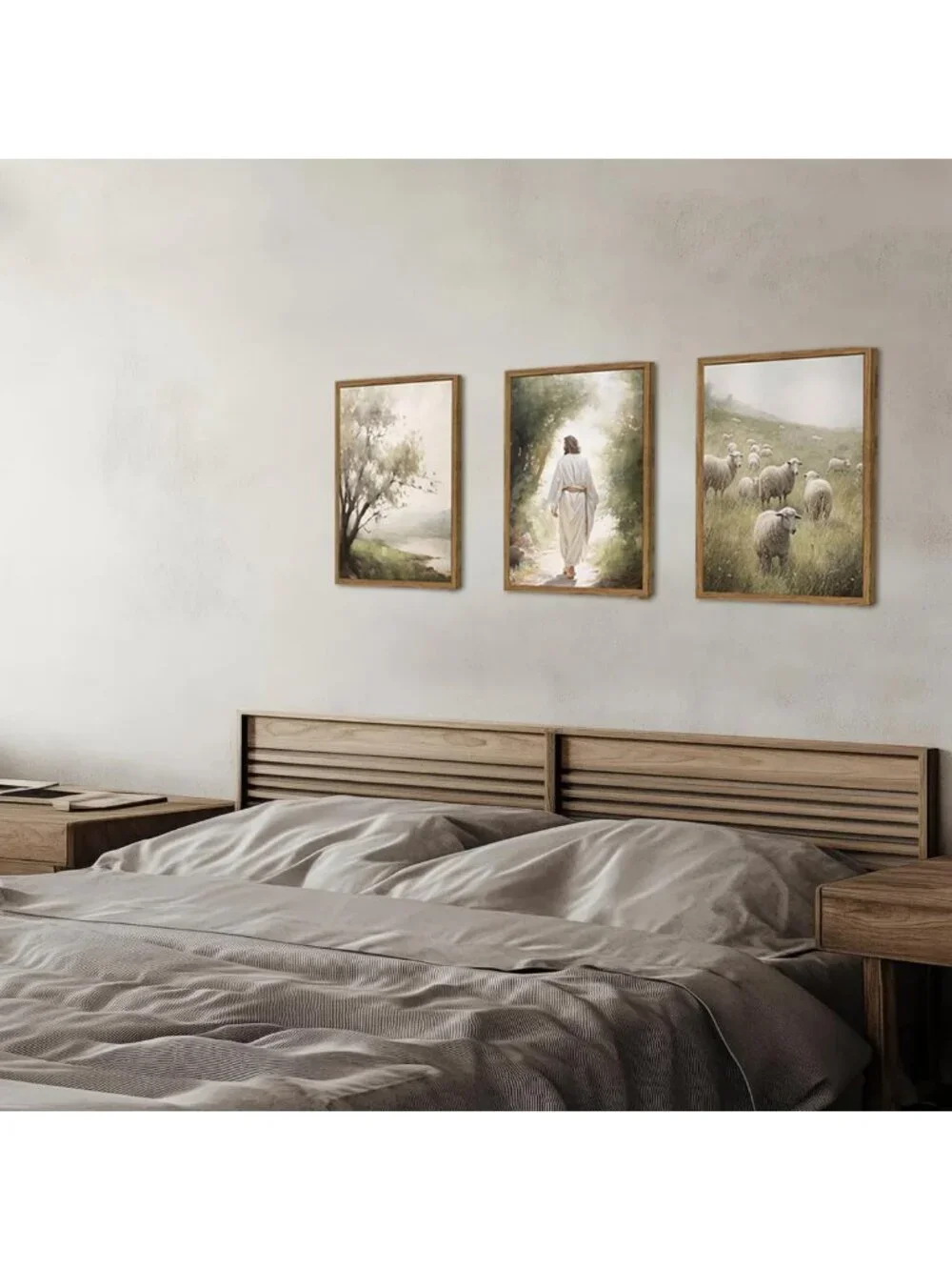 Framed Jesus Leaves the 99 Canvas Art Set of 3 - Christian Wall Decor for Home